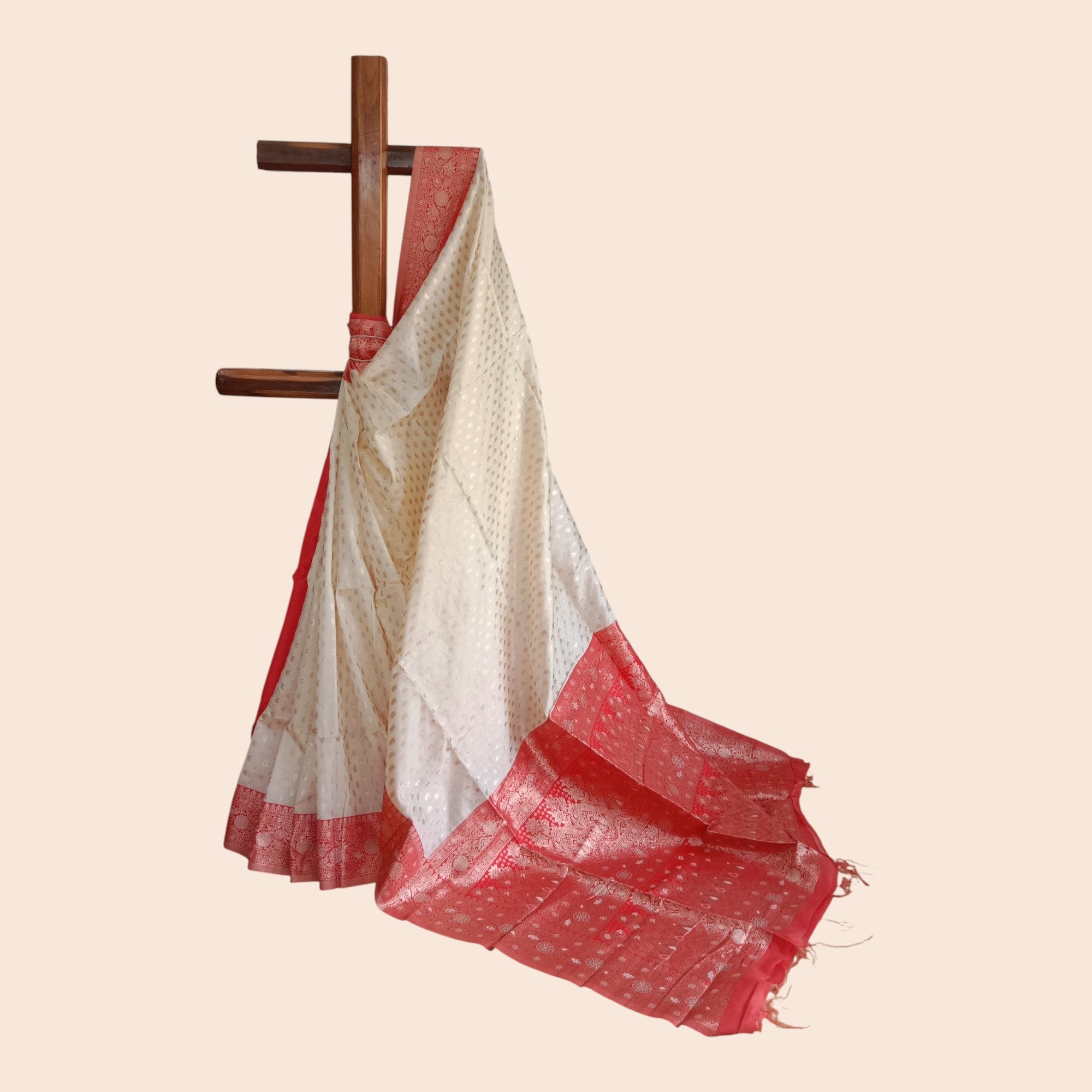 Cream Red Border Silk Saree