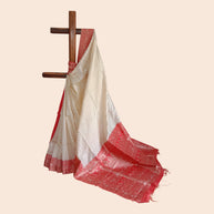 Cream Red Border Silk Saree