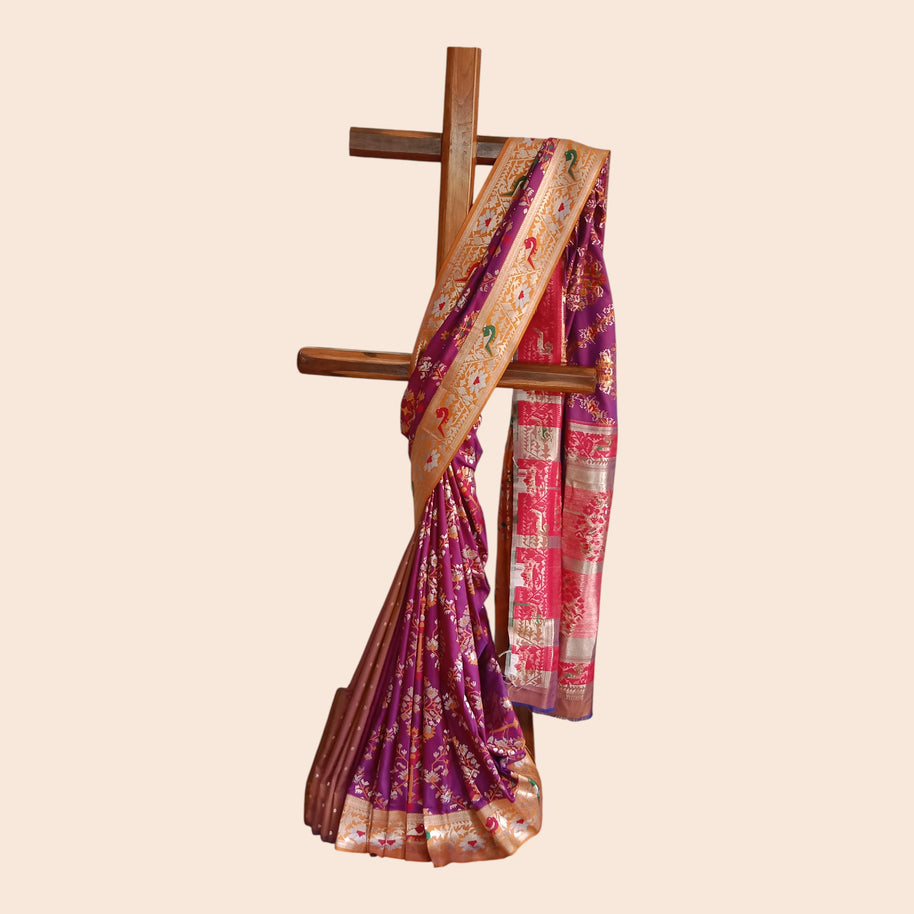 Purple Mustard Zari Work Silk Saree