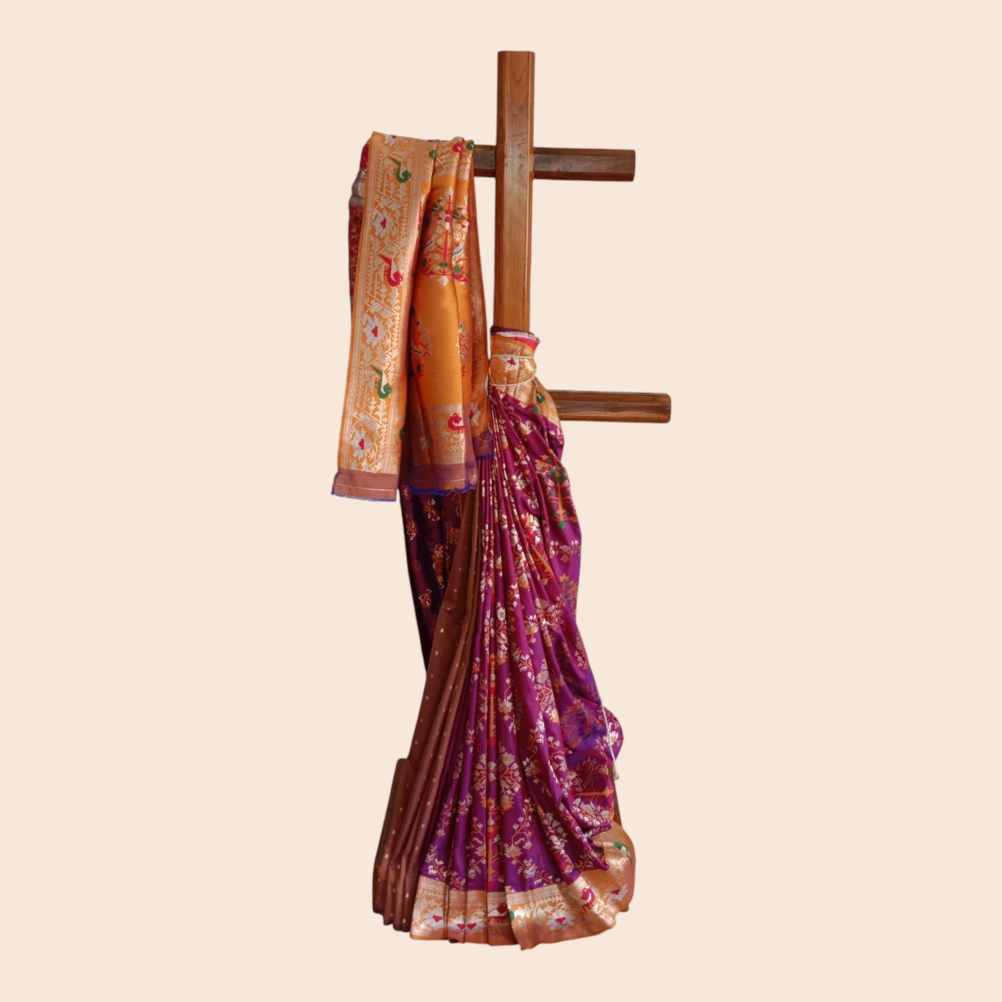 Purple Mustard Zari Work Silk Saree