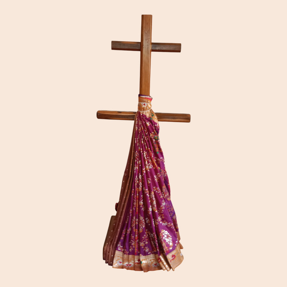 Purple Mustard Zari Work Silk Saree