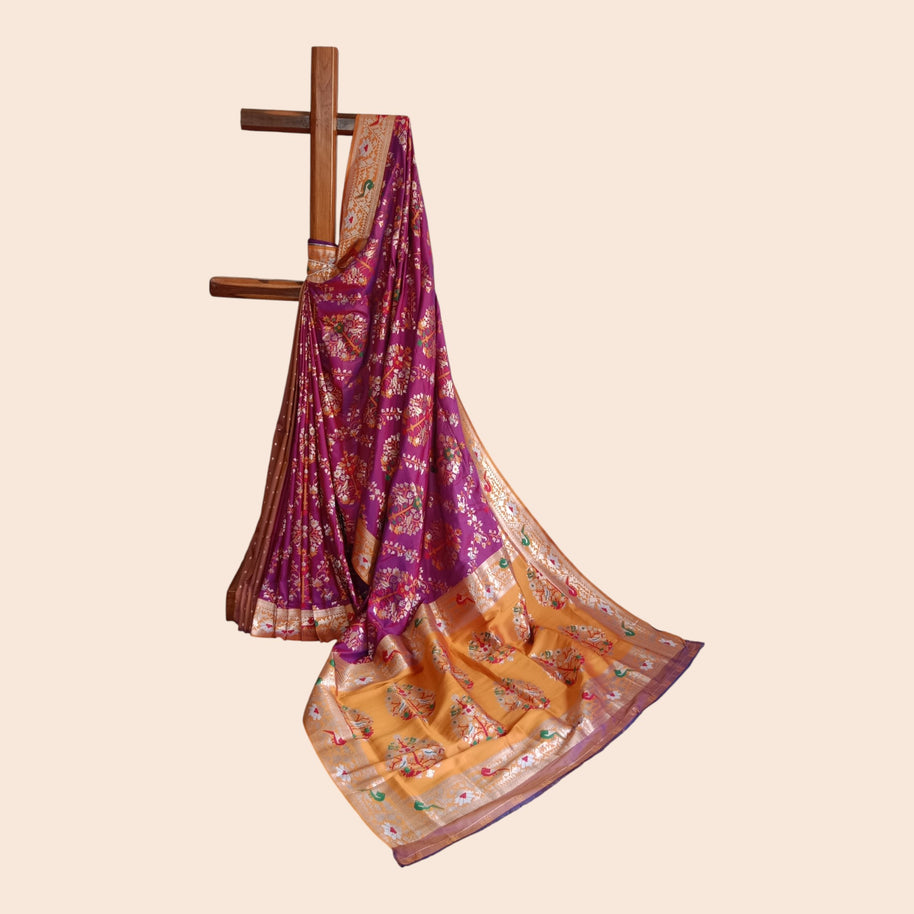 Purple Mustard Zari Work Silk Saree