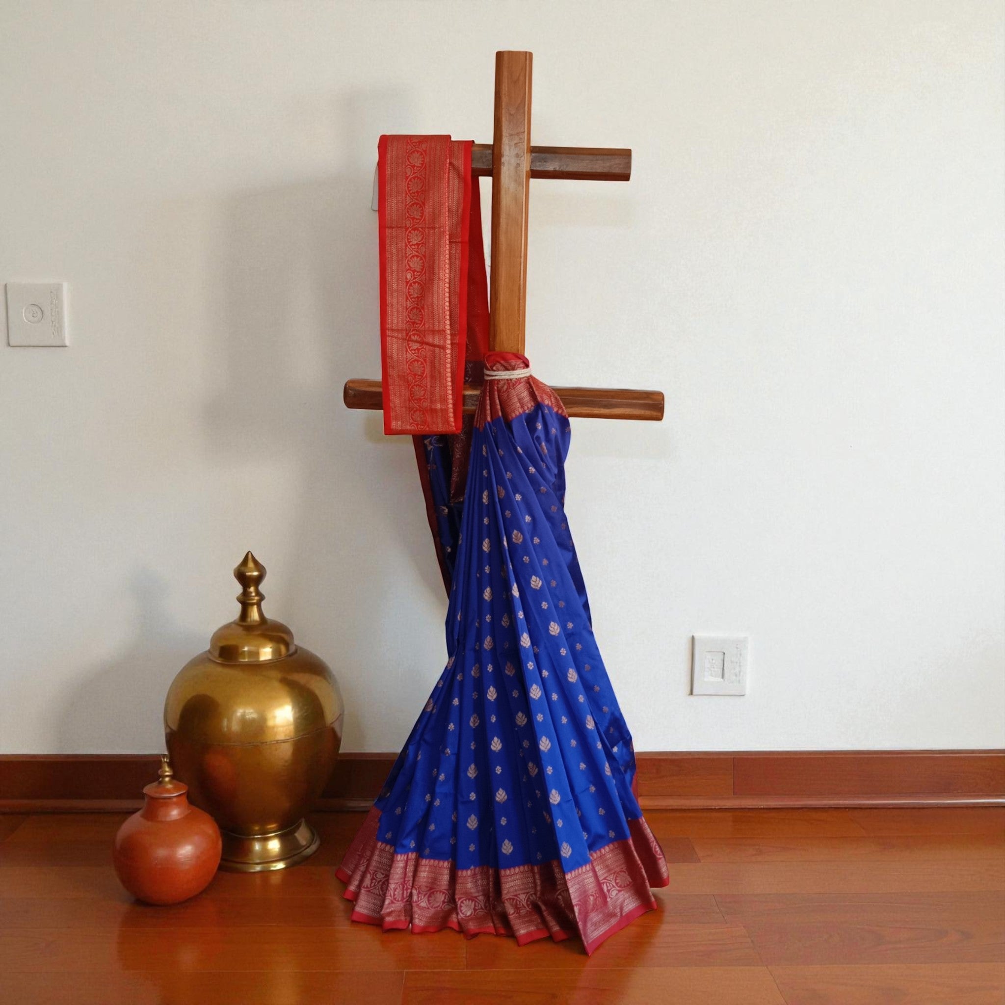 Blue Red Border Silk Saree