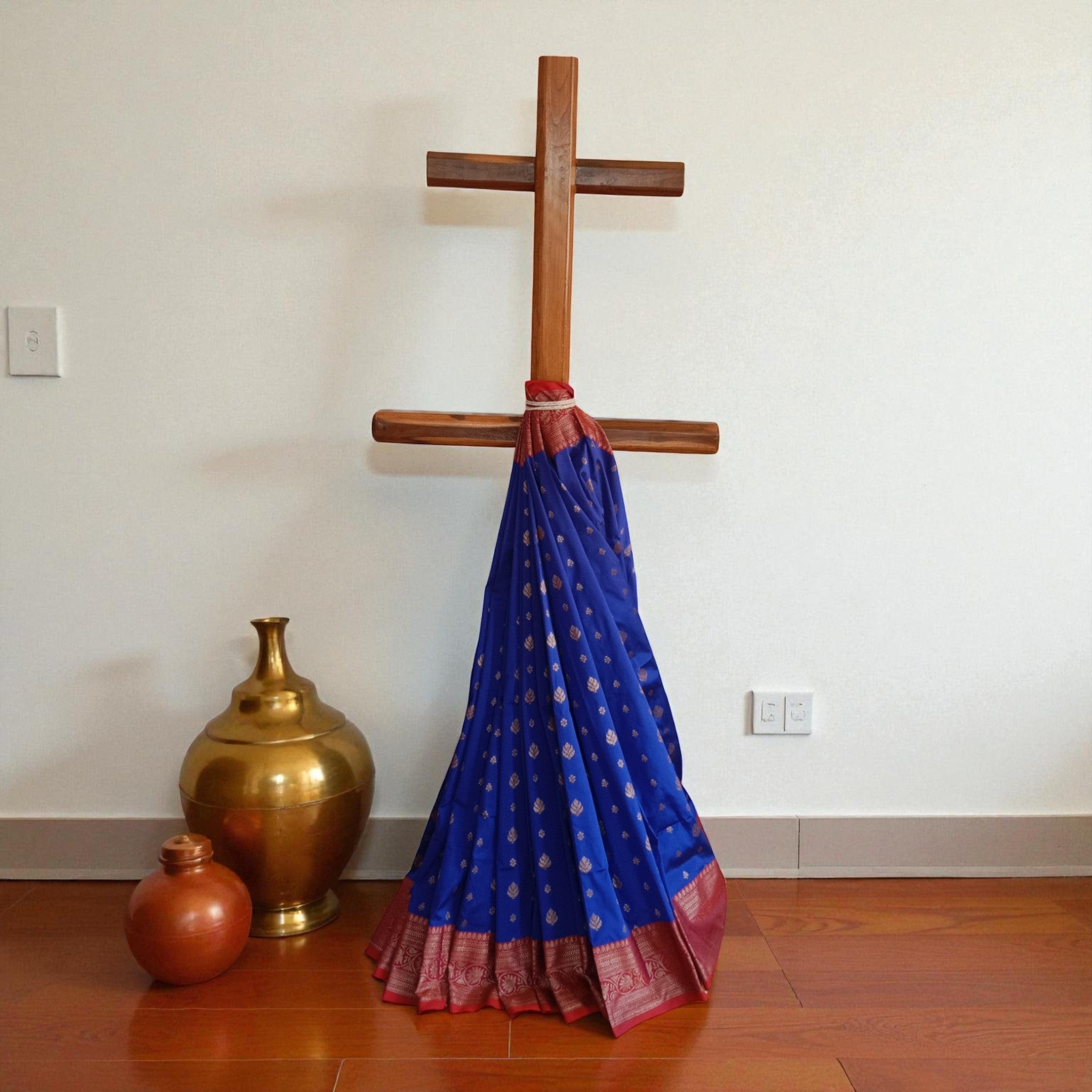 Blue Red Border Silk Saree