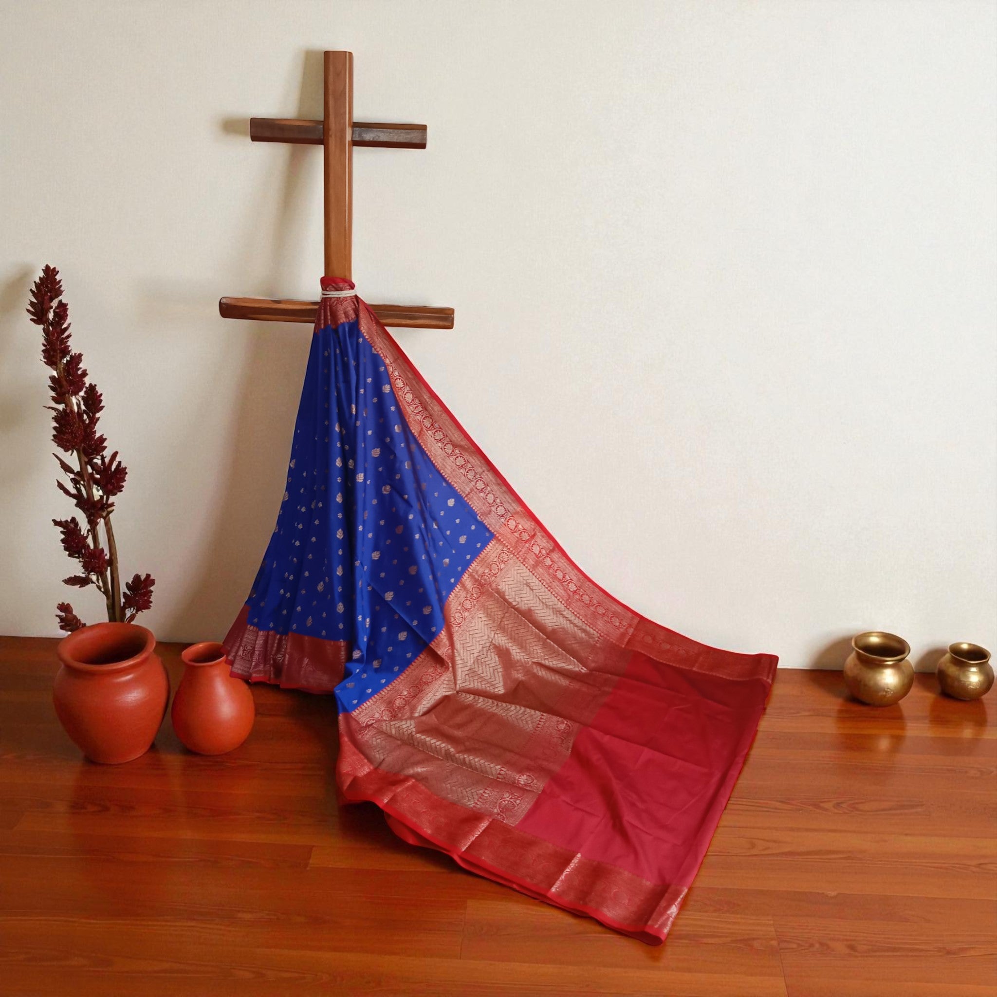 Blue Red Border Silk Saree