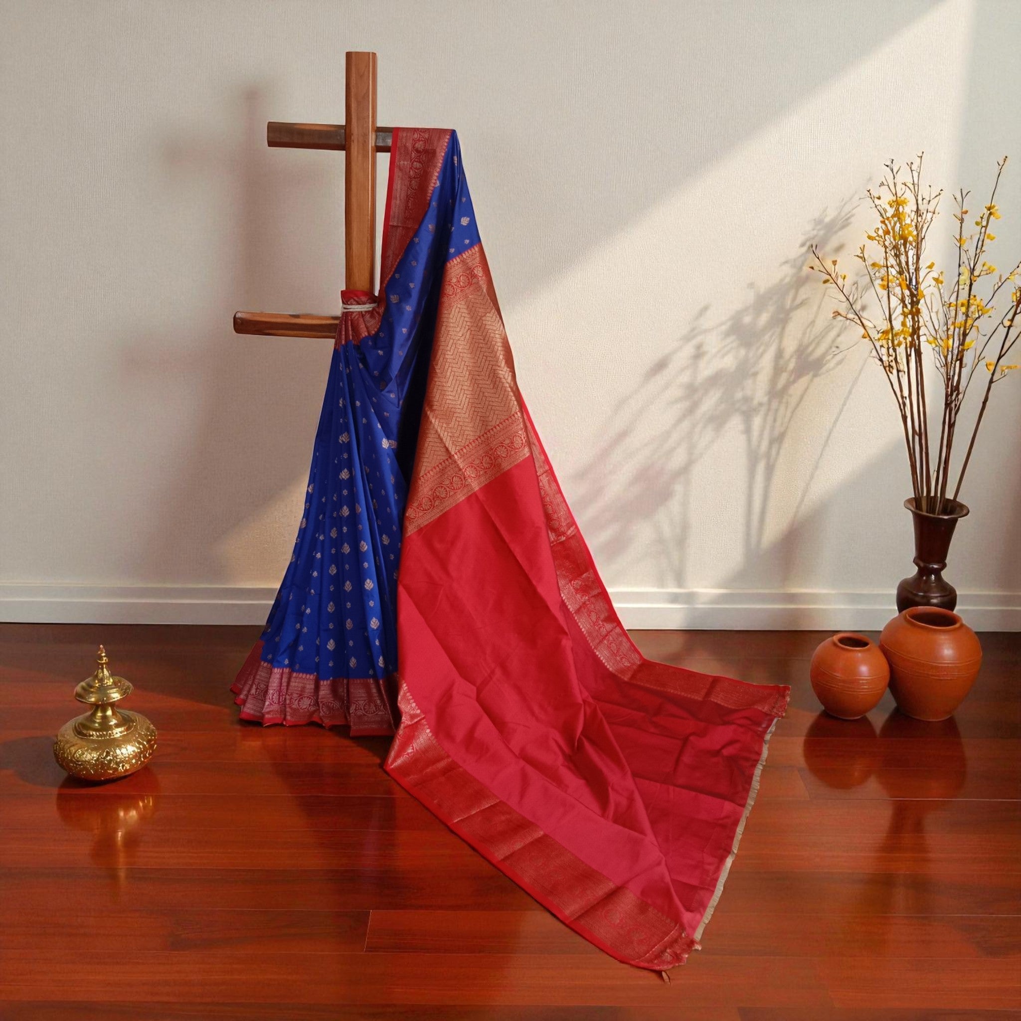 Blue Red Border Silk Saree