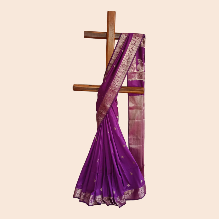 Purple Golden Jari Work Silk Saree