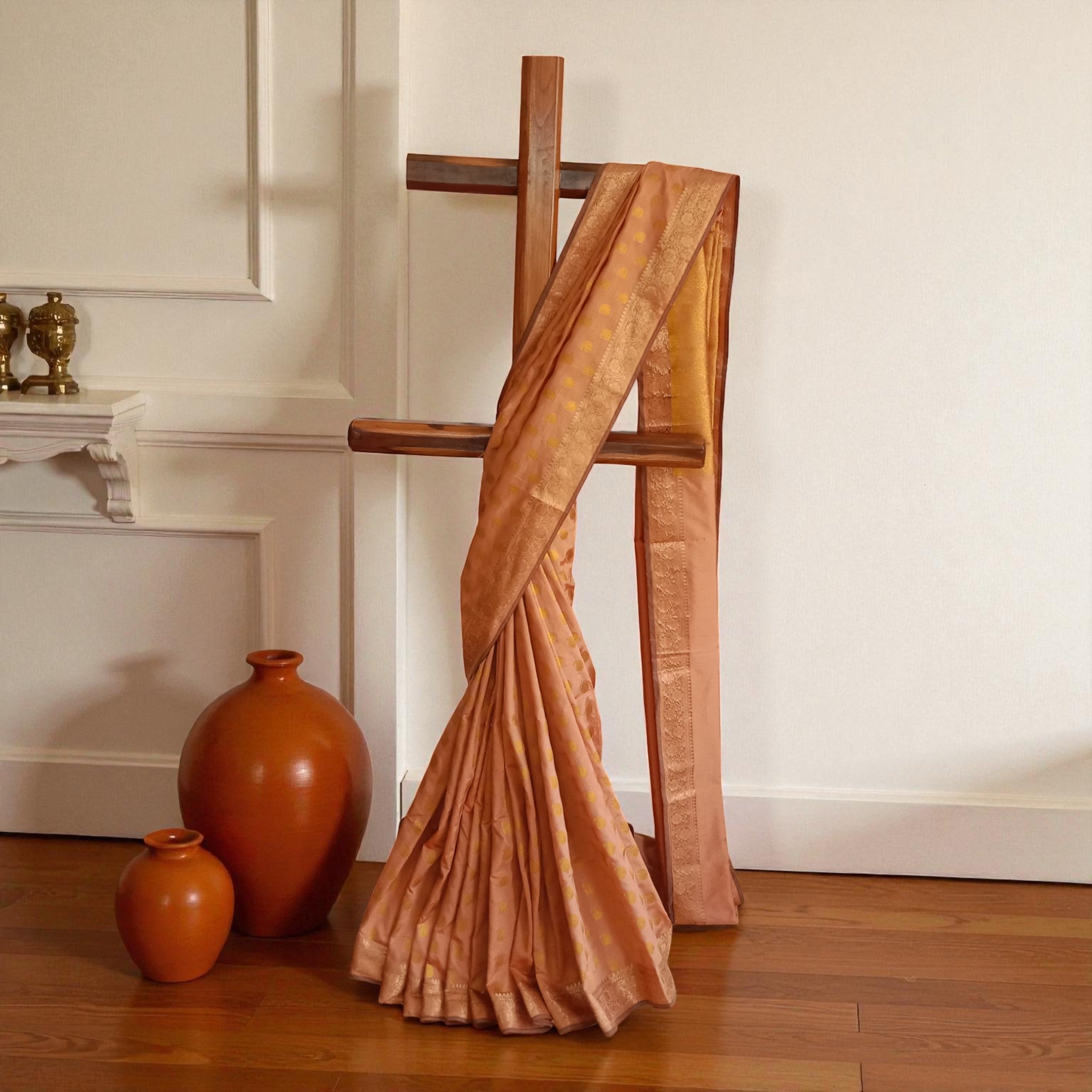 Dark Peach Buti Silk Saree