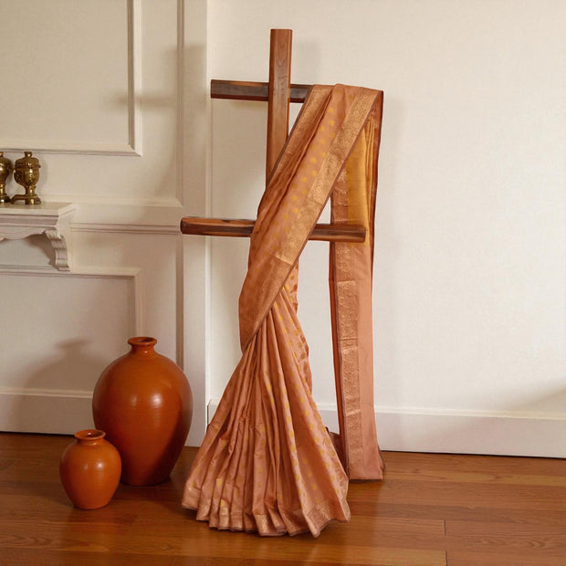 Dark Peach Buti Silk Saree