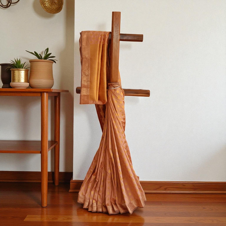 Dark Peach Buti Silk Saree