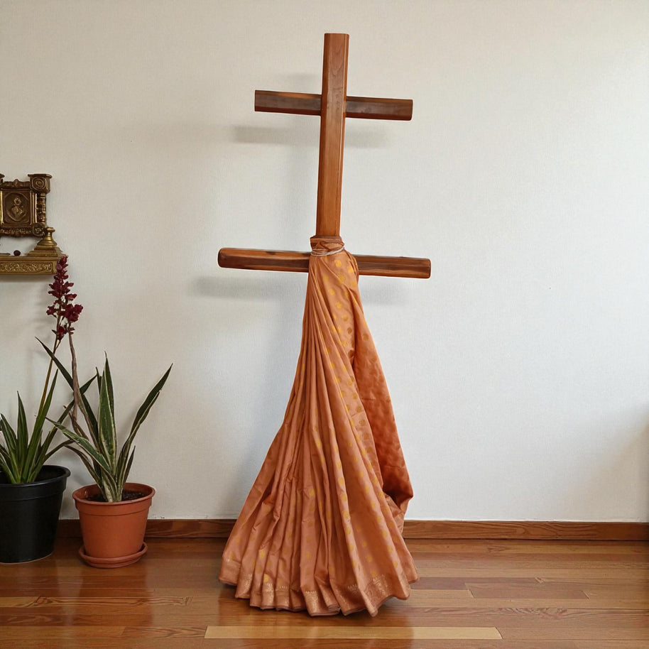 Dark Peach Buti Silk Saree