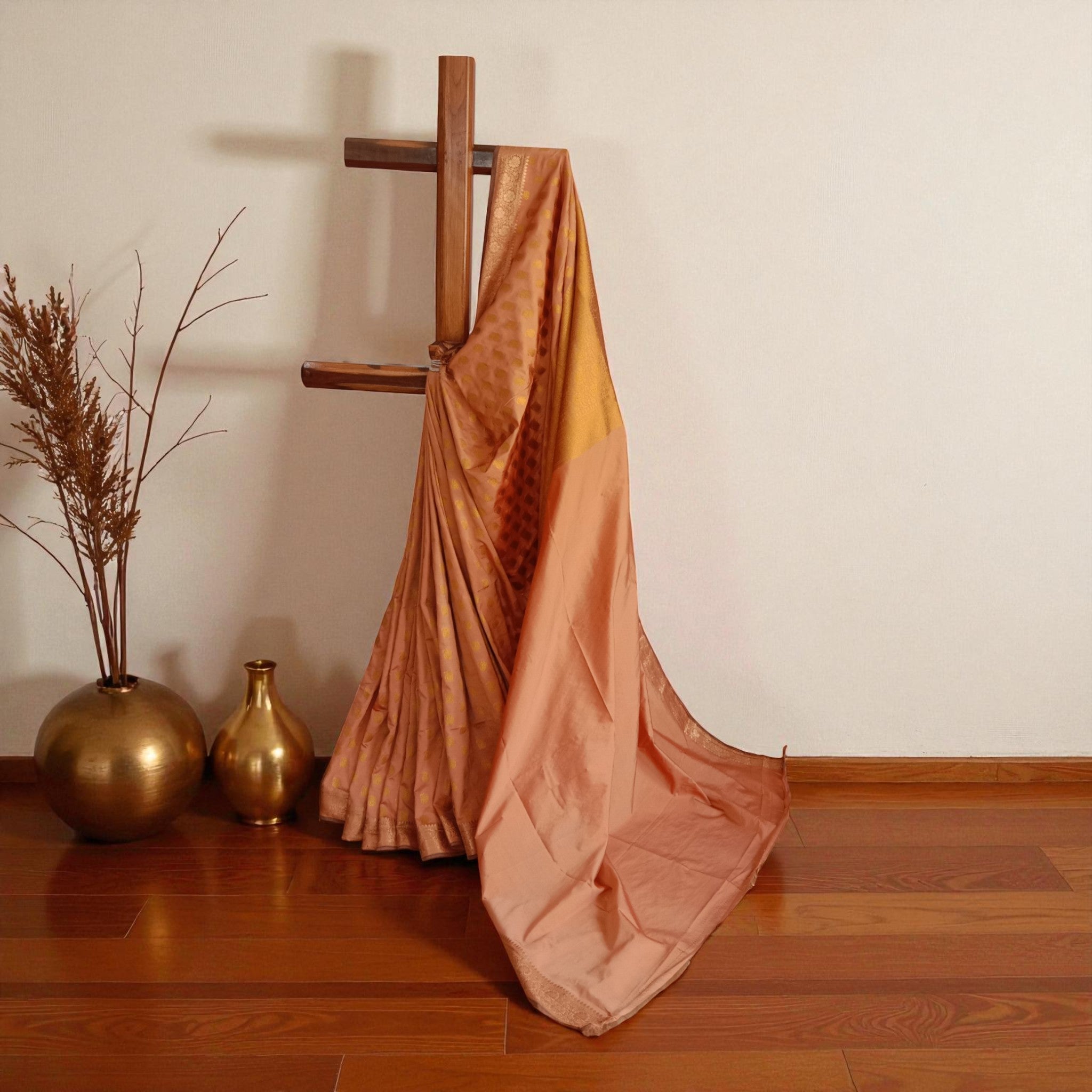 Dark Peach Buti Silk Saree