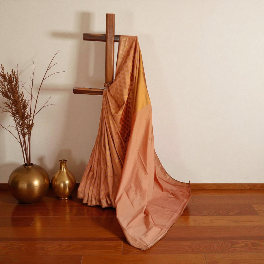 Dark Peach Buti Silk Saree