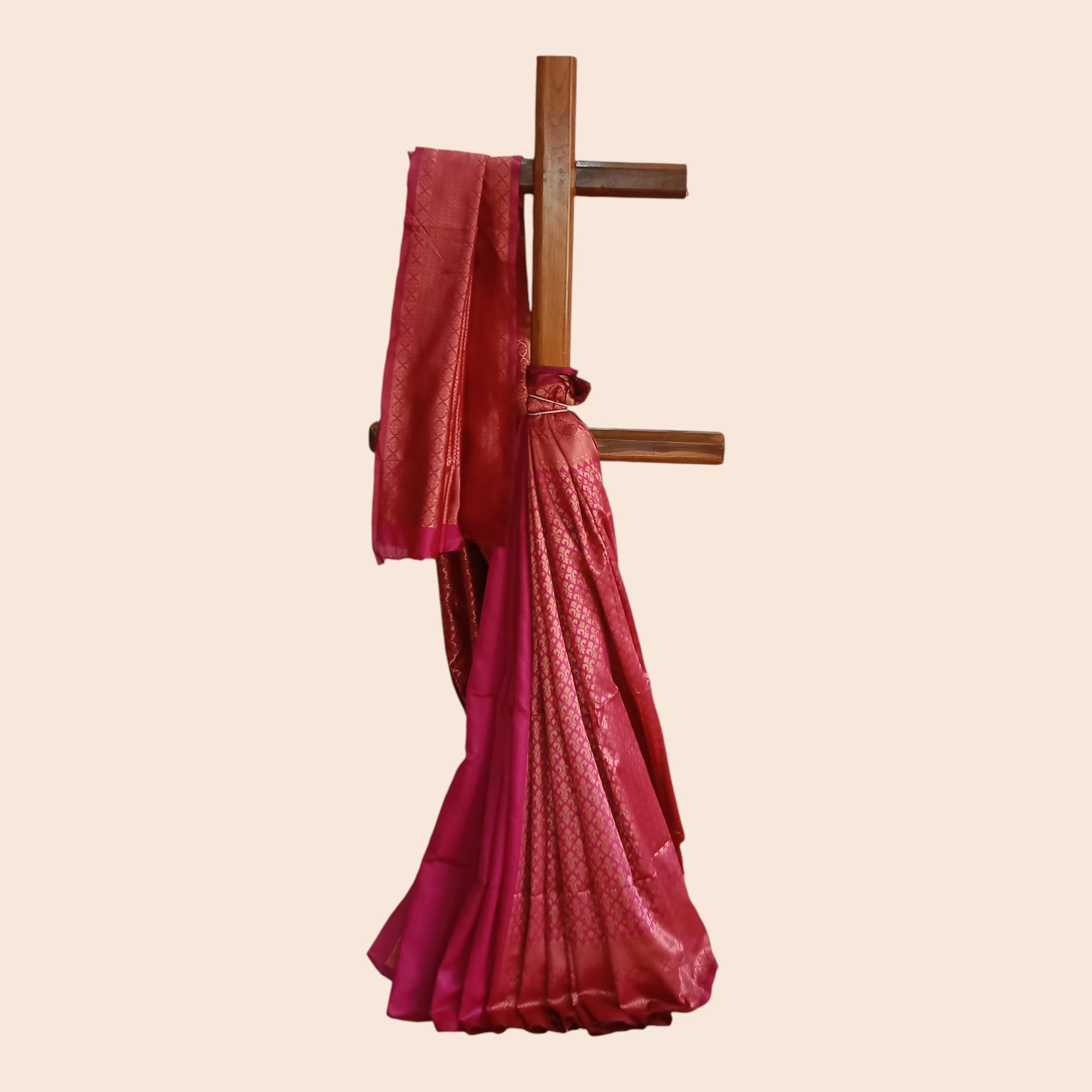 Rani Pink Golden Zari Work Silk Saree