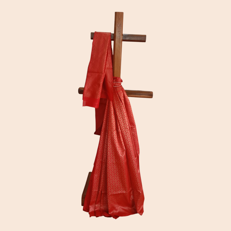 Red Golden Zari Work Silk Saree