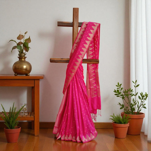 Pink Golden Buti Zari Work Silk Saree