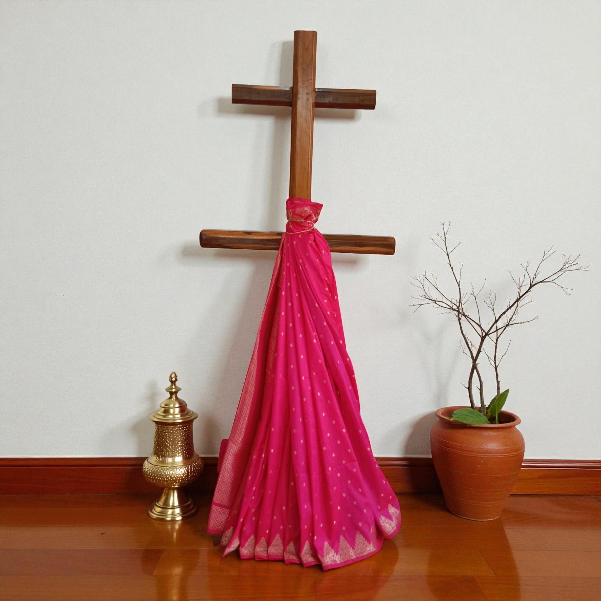 Pink Golden Buti Zari Work Silk Saree