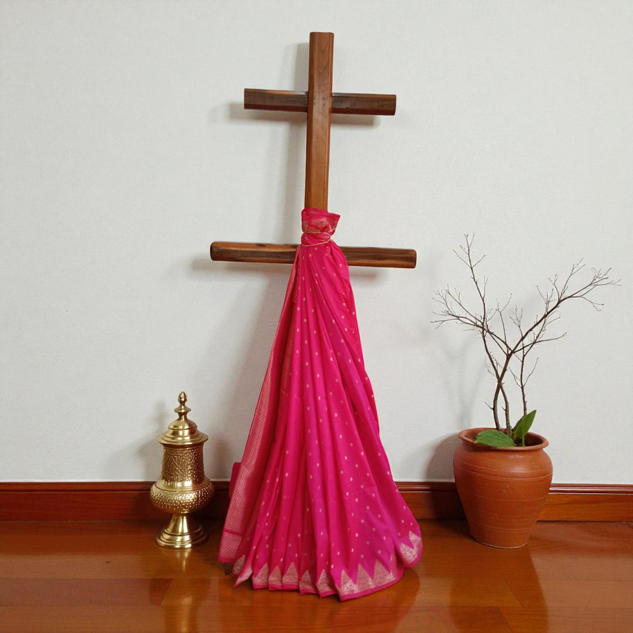 Pink Golden Buti Zari Work Silk Saree