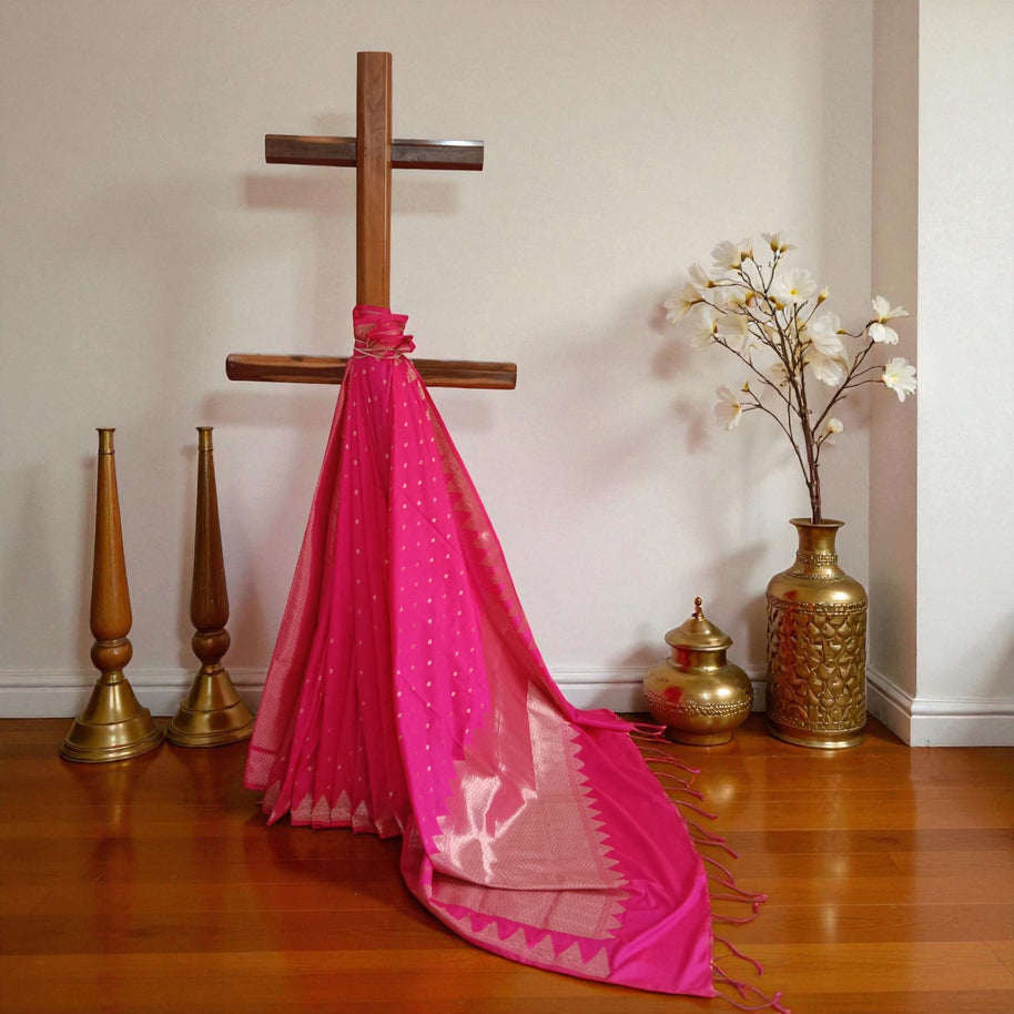 Pink Golden Buti Zari Work Silk Saree