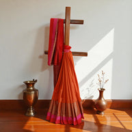 Orange Maroon Plain Silk Saree