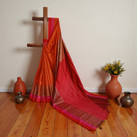 Orange Maroon Plain Silk Saree