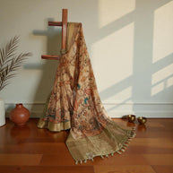 Golden Kalamkari Silk Saree