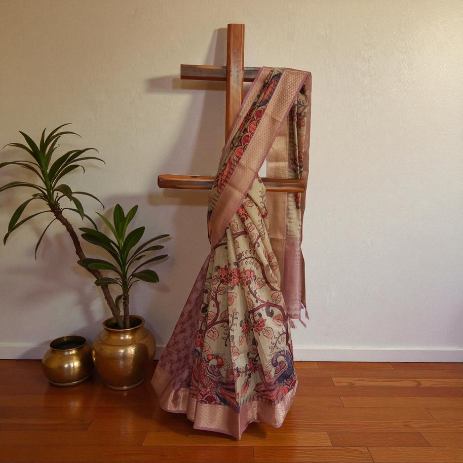 Pink Kalamkari Silk Saree