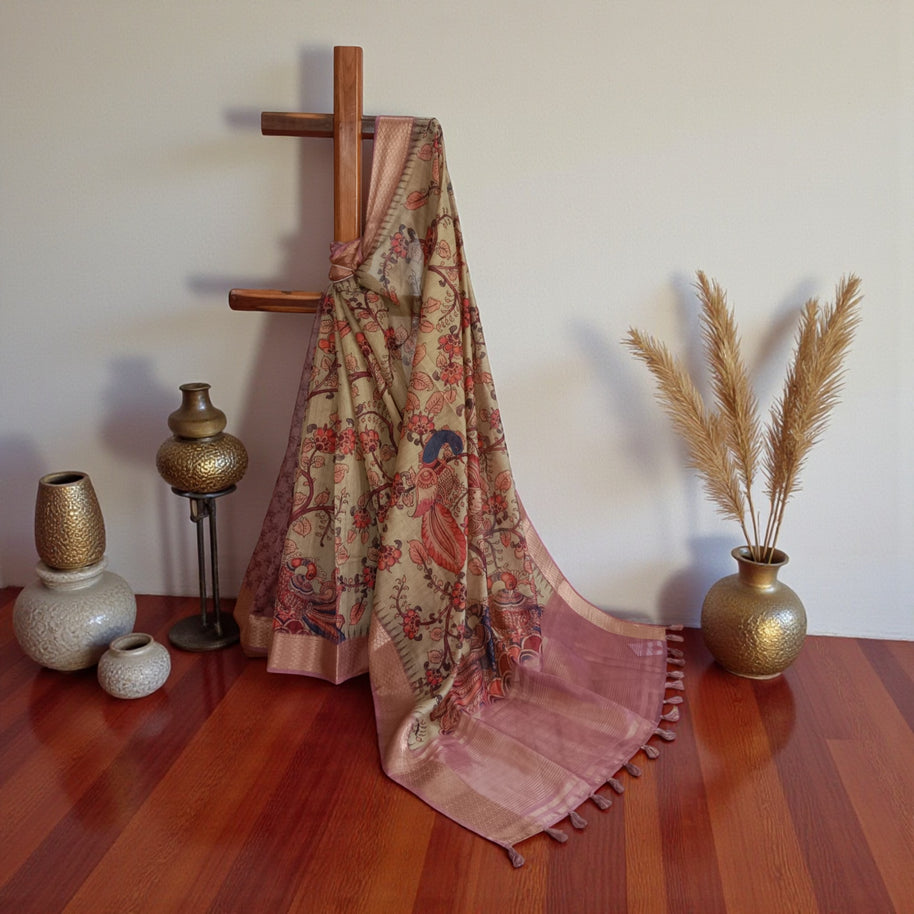 Pink Kalamkari Silk Saree