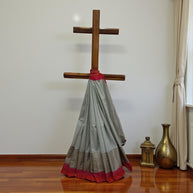 Grey Red Mota Border Silk