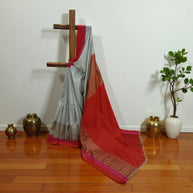 Grey Red Mota Border Silk