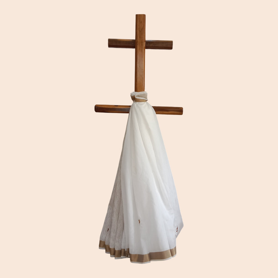 White Embroidery Silk Saree