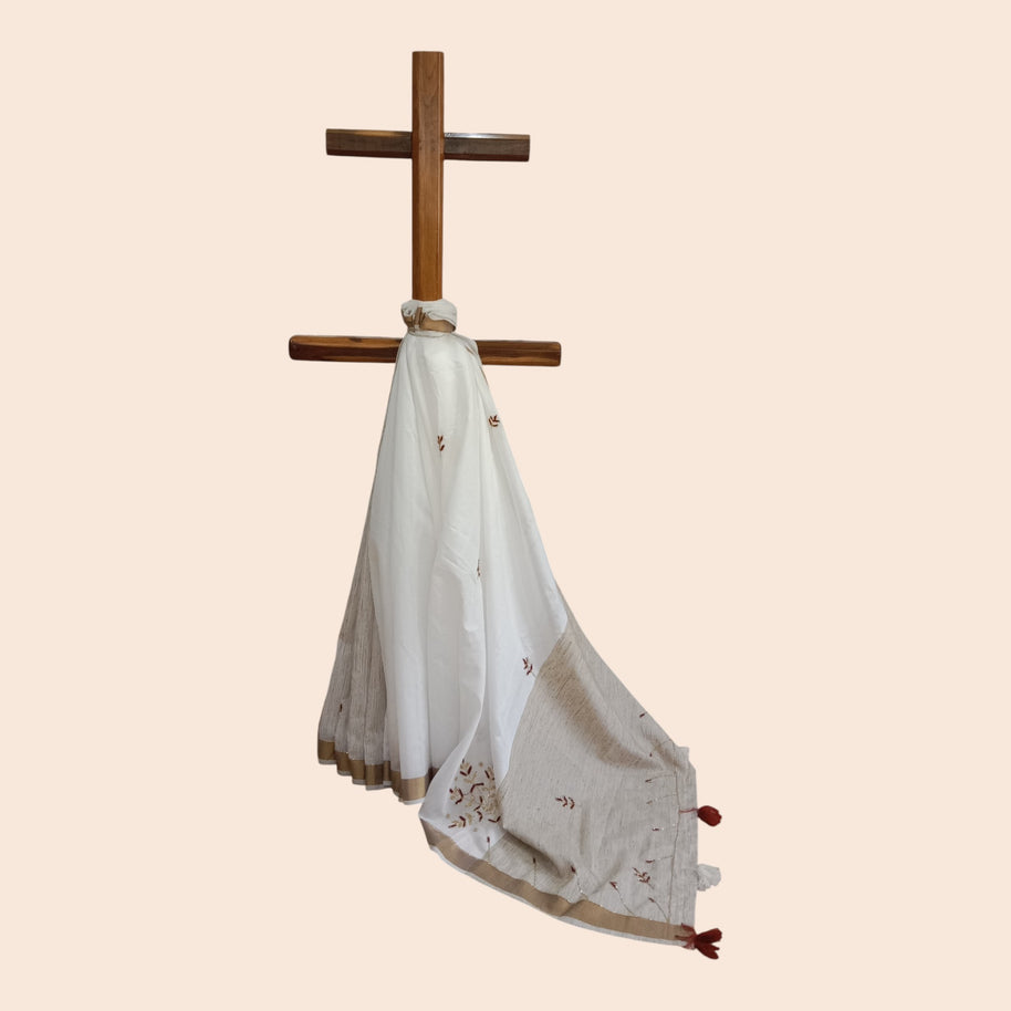 White Embroidery Silk Saree