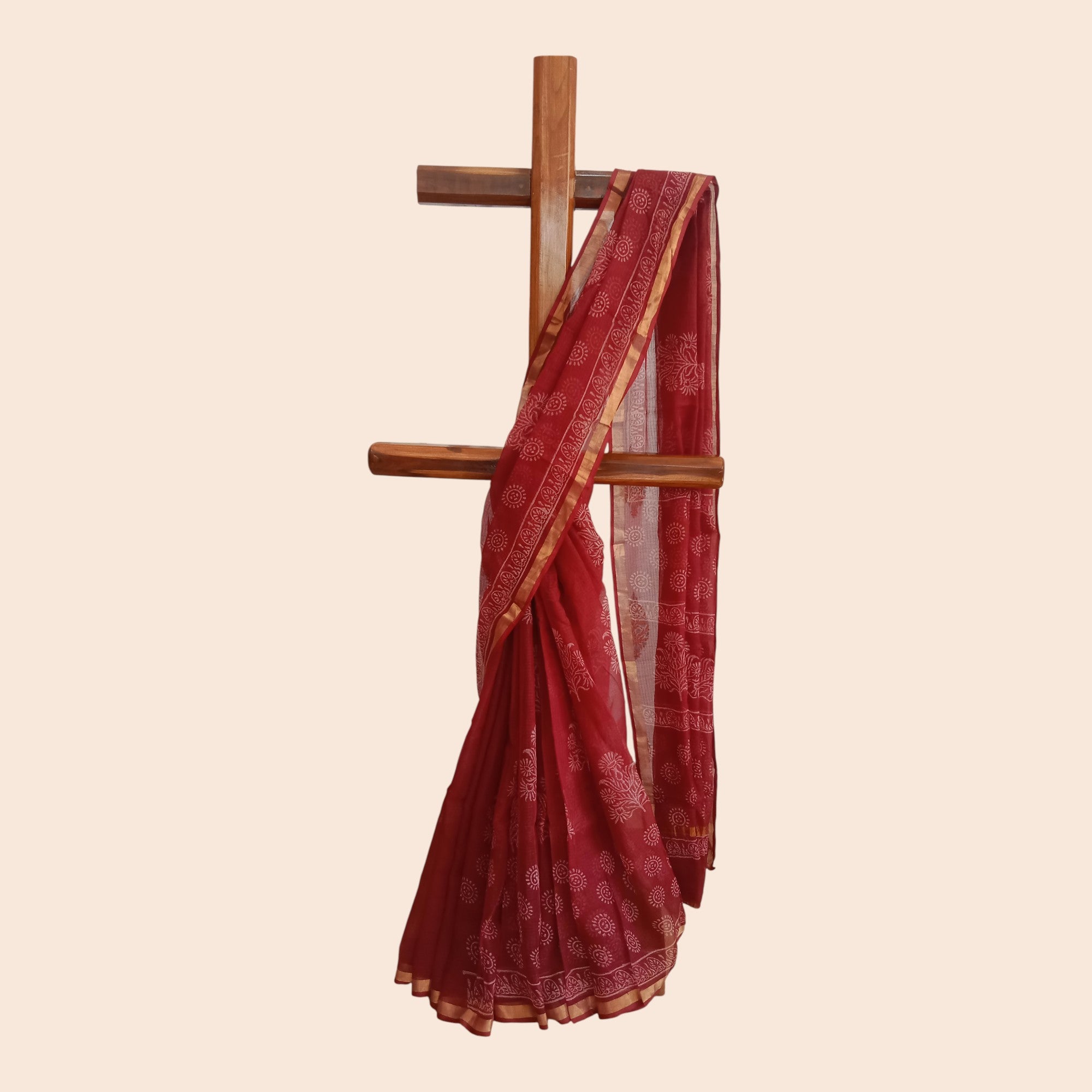 Dark Maroon Handblock Kota Cotton Saree