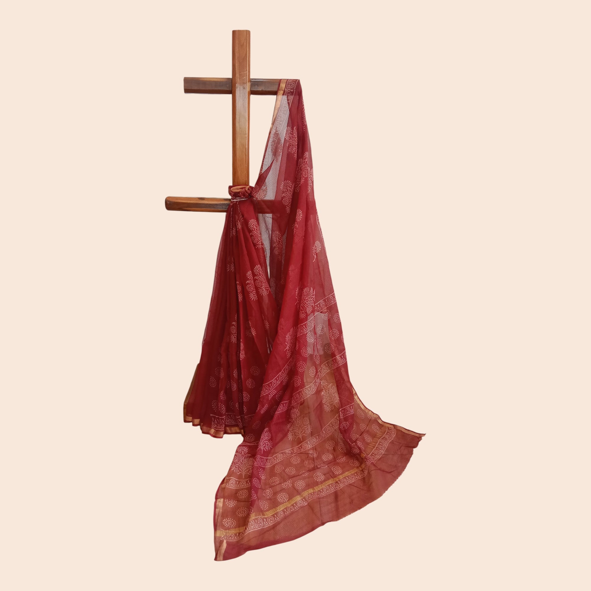 Dark Maroon Handblock Kota Cotton Saree