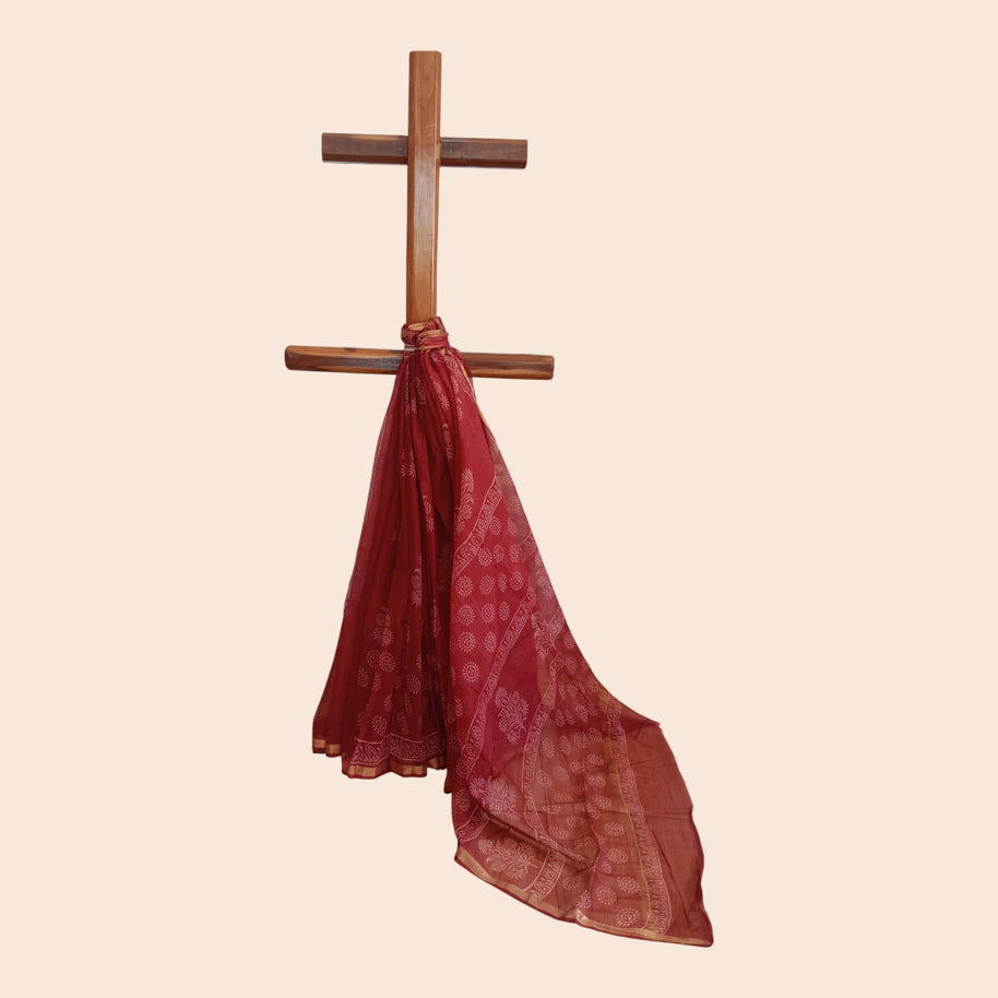 Dark Maroon Handblock Kota Cotton Saree