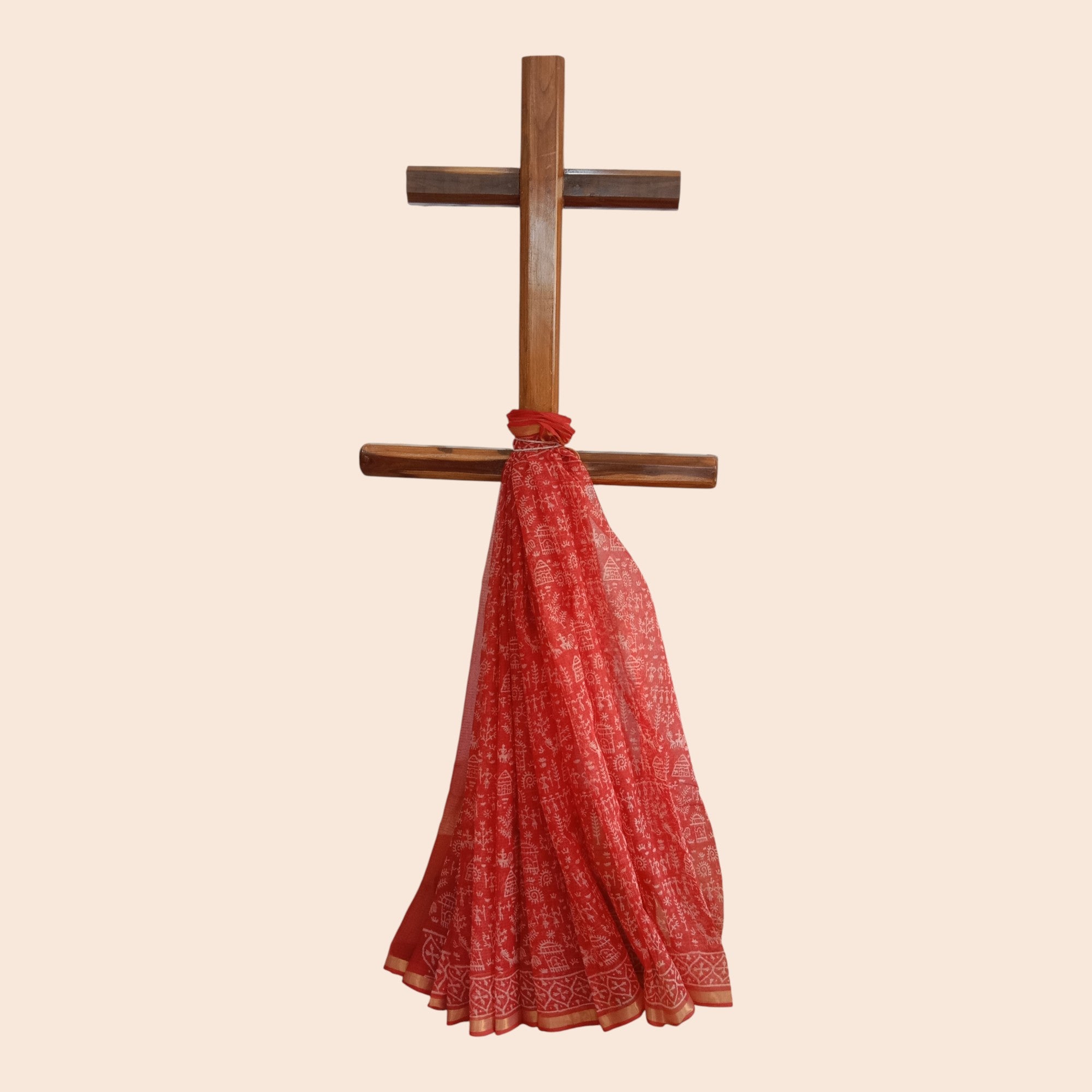 Red Tribal Handblock Kota Cotton Saree