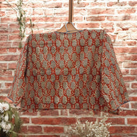 Red Offwhite Handblock Print Cotton Blouse