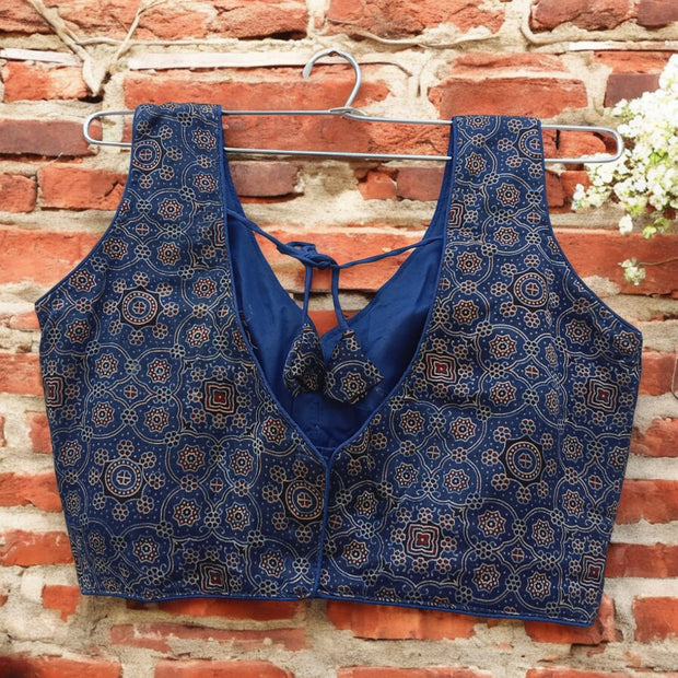 Dark Blue Ajrakh Modal Silk Blouse