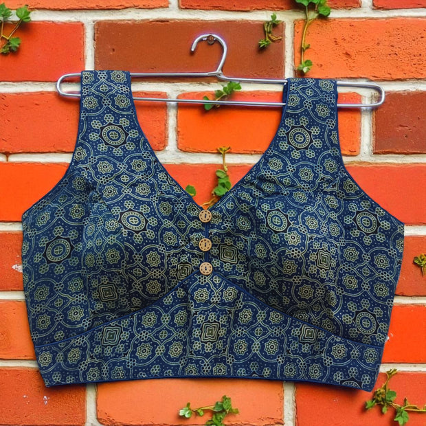 Blue Ajrakh Modal Silk Blouse