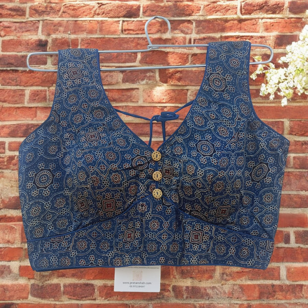 Dark Blue Ajrakh Modal Silk Blouse