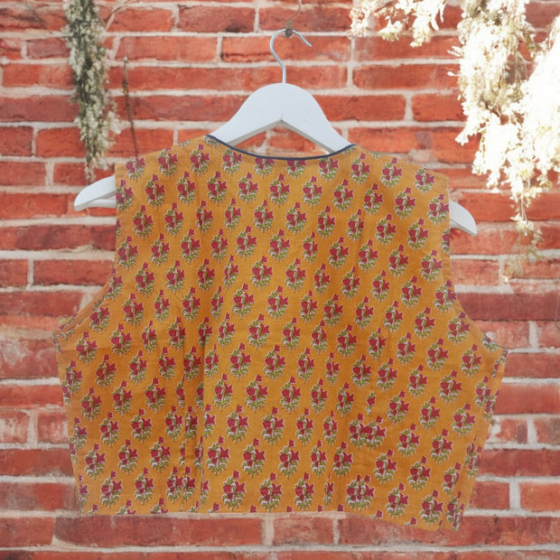 Orange Red Handblock Print Cotton Blouse