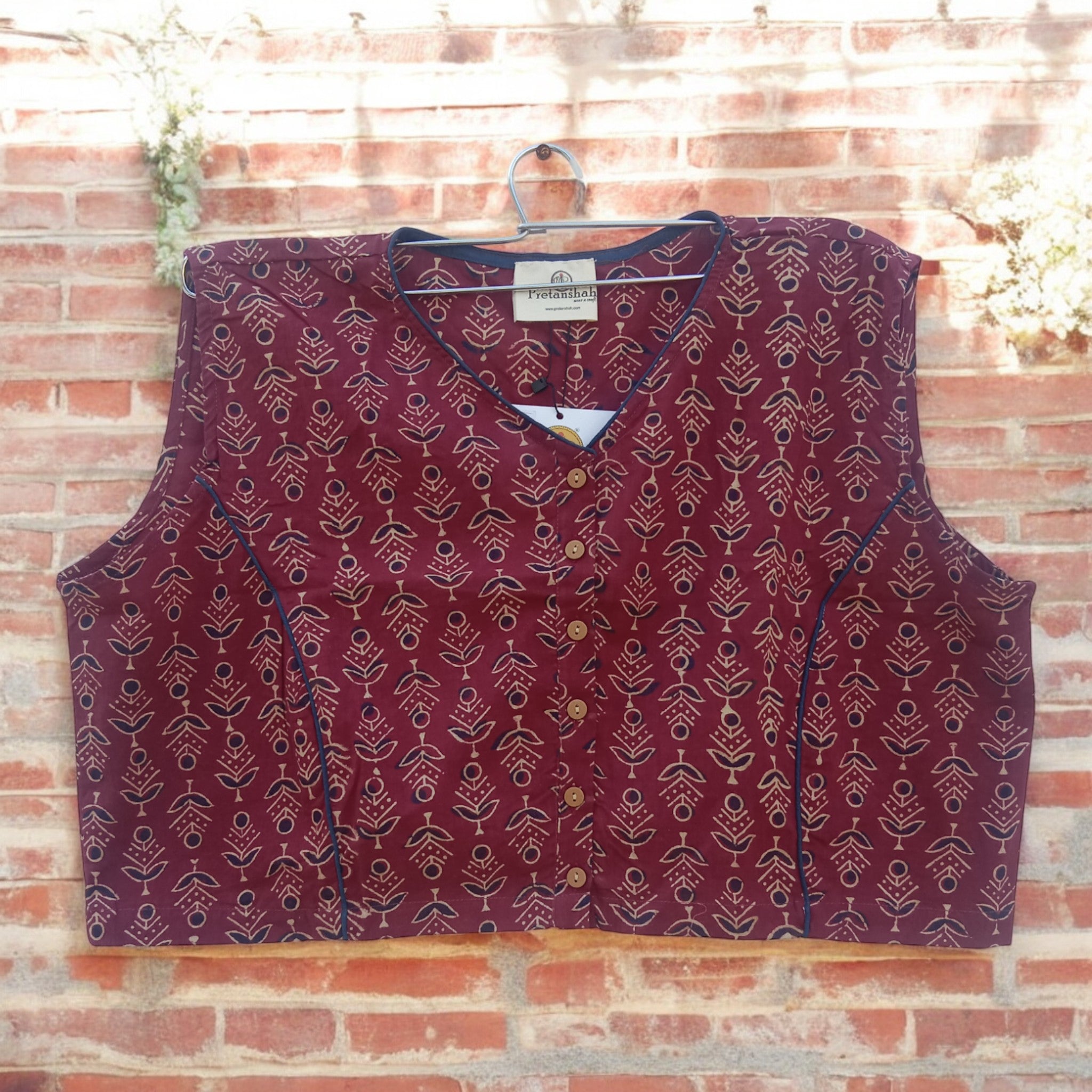 Purple Handblock Print Cotton Blouse