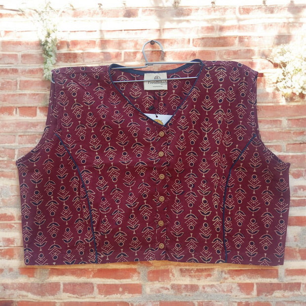 Purple Handblock Print Cotton Blouse