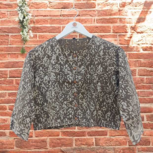 Dark Grey Handblock Print Cotton Blouse