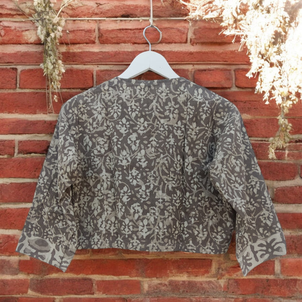 Dark Grey Handblock Print Cotton Blouse