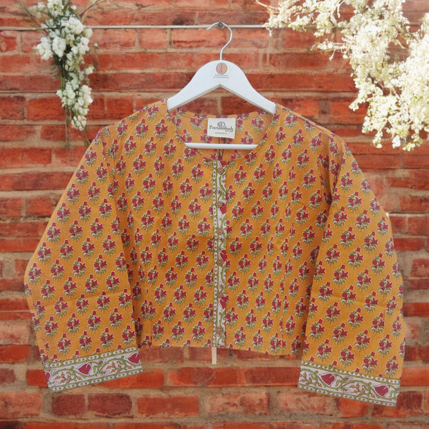 Orange Red Handblock Print Cotton Blouse