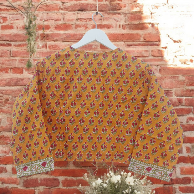 Orange Red Handblock Print Cotton Blouse
