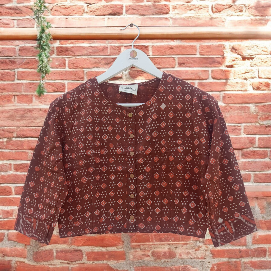 Maroon Red Handblock Print Cotton Blouse