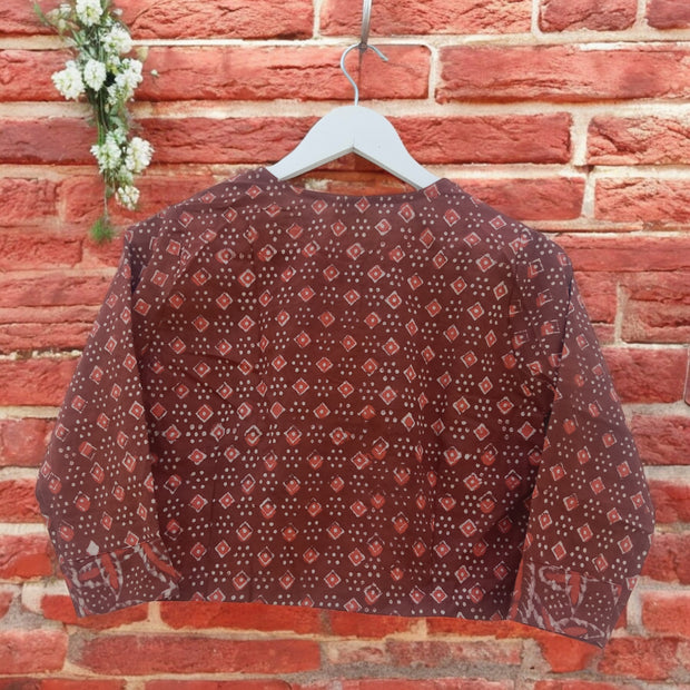 Maroon Red Handblock Print Cotton Blouse