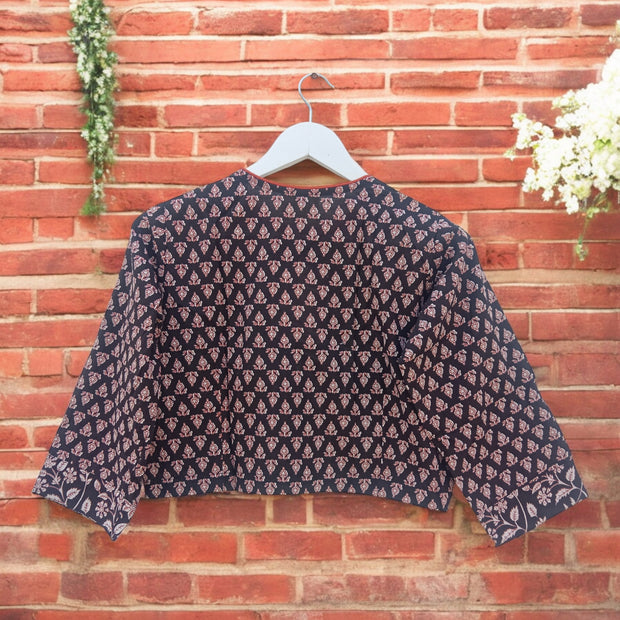 Black Red Handblock Print Cotton Blouse